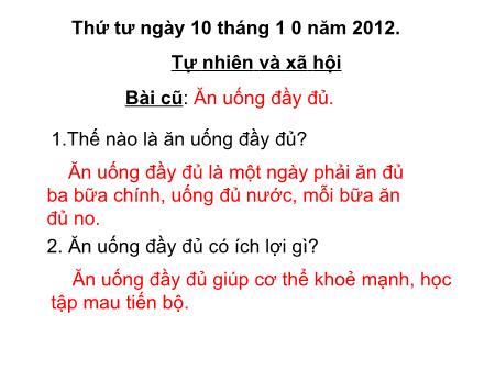 Bài giảng môn Tự nhiên xã hội Lớp 2 - Bài 8: Ăn uống sạch sẽ