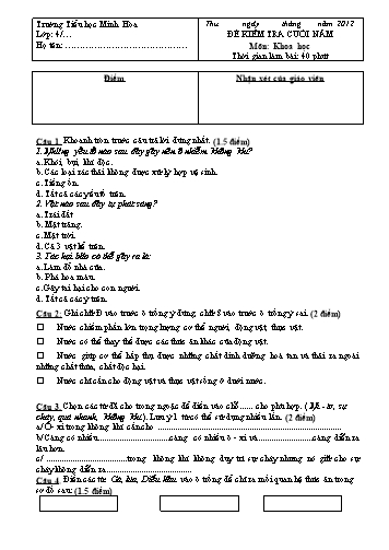 Đề kiểm tra cuối năm môn Khoa học Khối 4 (Có đáp án) - Trường Tiểu học Minh Hòa