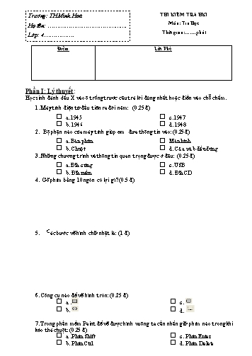Đề kiểm tra học kì I môn Tin học Lớp 4 (Có đáp án)