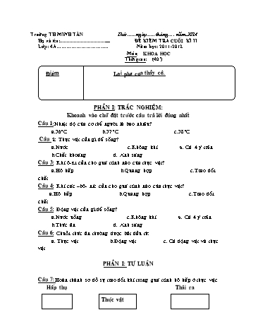 Đề kiểm tra môn Khoa học Lớp 4 cuối học kì II (Có đáp án)
