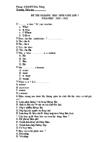 Đề thi Olympic học sinh giỏi Lớp 5 - Phòng GD&ĐT Dầu Tiếng