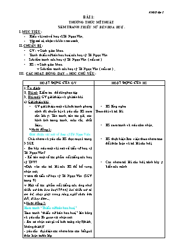 Giáo án Mỹ thuật Lớp 5 - Bài 1: Thường thức Mỹ thuật. Xem tranh thiếu nữ bên hoa huệ - Đỗ Thị Mỳ