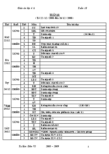 Giáo án tổng hợp các môn Khối 4 - Tuần 18