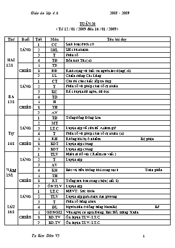 Giáo án tổng hợp các môn Khối 4 - Tuần 20