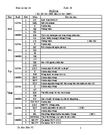 Giáo án tổng hợp các môn Khối 4 - Tuần 26