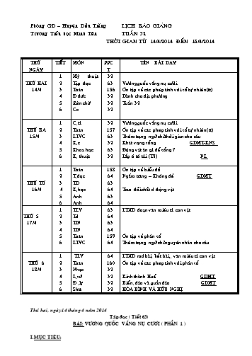 Giáo án tổng hợp các môn Khối 4 - Tuần 32 - Trường Tiểu học Minh Tân