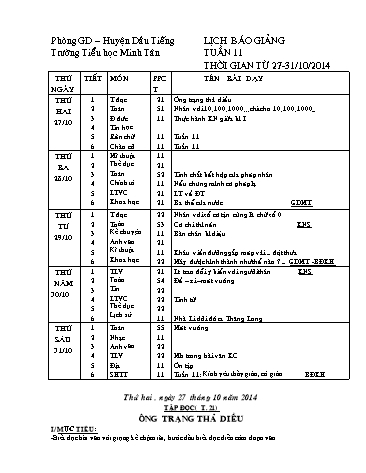 Giáo án tổng hợp các môn Khối lớp 4 - Tuần 11 - Trường Tiểu học Minh Tân