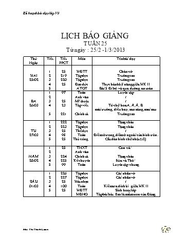 Giáo án tổng hợp các môn Lớp 1 - Tuần 25