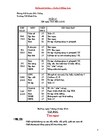 Giáo án tổng hợp các môn Lớp 2 - Tuần 17