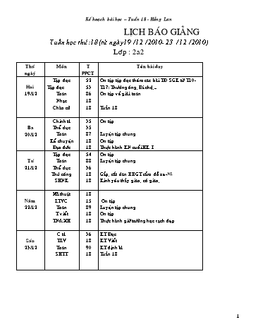 Giáo án tổng hợp các môn Lớp 2 - Tuần 18