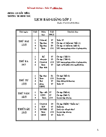 Giáo án tổng hợp các môn Lớp 2 - Tuần 27