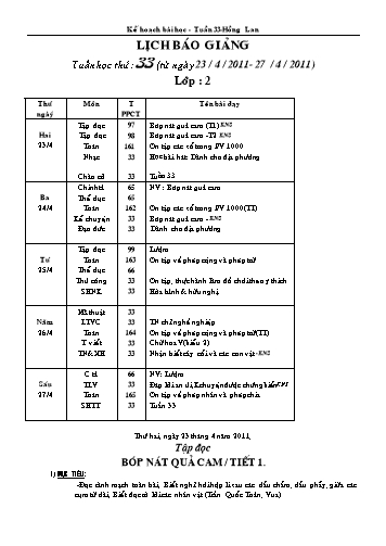 Giáo án tổng hợp các môn Lớp 2 - Tuần 33