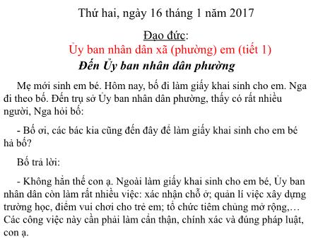 Bài giảng môn Đạo Đức Lớp 5 - Bài: Ủy ban nhân dân xã (phường) em (tiết 1) - Năm học 2016-2017
