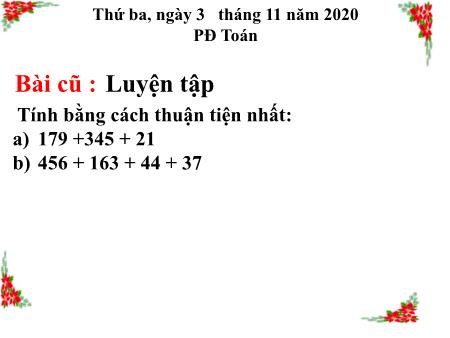 Bài giảng môn Toán Lớp 4 - Bài: Ôn hai đường thẳng song song - Năm học 2020-2021