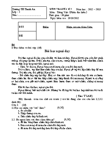 Đề kiểm tra giữa kì I môn Tiếng Việt Lớp 3 (Có đáp án) - Trường Tiểu học Thanh An Đề kiểm tra giữa kì I môn Tiếng Việt Lớp 3 (Có đáp án) - Trường Tiểu học Thanh An