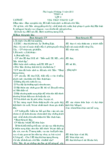 Giáo án môn Lịch sử Lớp 4 - Tuần 14 - Bài: Nhà Trần thành lập