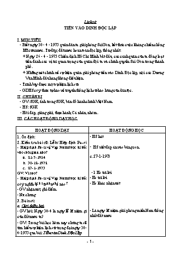 Giáo án môn Lịch sử Lớp 5 - Bài 28: Tiến vào Dinh độc lập