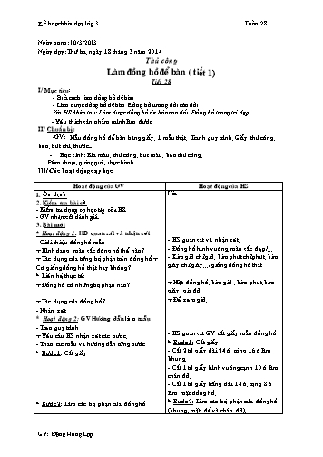 Giáo án môn Thủ công Lớp 3 - Tiết 28 - Bài: Làm đồng hồ để bàn (Tiết 1)