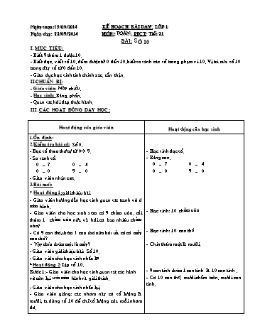 Giáo án môn Toán Lớp 1 - Bài 10: Số 10 - Năm học 2014-2015 - Nguyễn Thị Lan