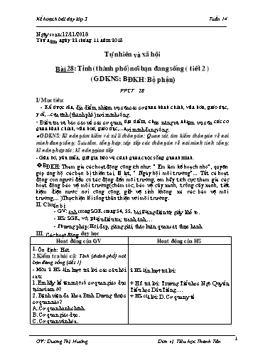 Giáo án môn Tự nhiên xã hội Lớp 3 - Tuần 14 - Bài 28: Tỉnh (Thành phố) nơi bạn đang sống (Tiết 2) - Năm học 2018-2019