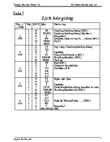 Giáo án tổng hợp các môn Lớp 3 - Tuần 7 - Năm học 2014-2015 - Huỳnh Thị Thu Hà - Trường Tiểu học Thanh An