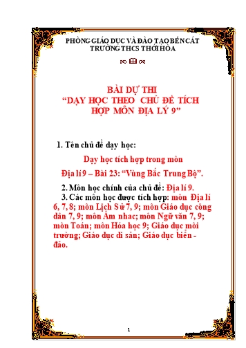 Bài dự thi Dạy học theo chủ đề tích hợp môn Địa lí 9
