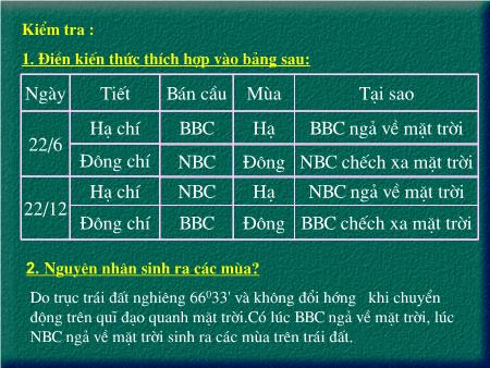Bài giảng Địa lí Lớp 6 - Tiết 10 - Bài 9: Hiện tượng ngày, đêm dài ngắn theo mùa