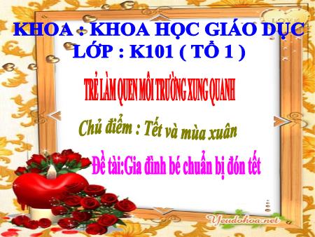 Bài giảng mầm non Lớp Lá - Chủ điểm: Tết và mùa xuân - Đề tài:Gia đình bé chuẩn bị đón tết