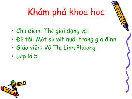 Bài giảng mầm non Lớp Lá - Chủ điểm: Thế giới động vật - Đề tài: Một số vật nuôi trong gia đình - Võ Thị Linh Phương