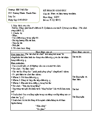 Bài giảng mầm non Lớp Lá - Hoạt động: Làm quen chữ cái - Đề tài: P, Q ( tiết 2) - Năm học 2018-2019 - Trương Phước Thanh Thảo - Trường mầm non Tuổi Thơ