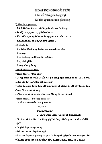 Bài giảng mầm non Lớp Nhà trẻ - Chủ đề: Thế giới động vật - Đề tài: Quan sát con gà trống - Đỗ Thị Hồng