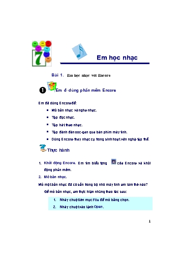 Bài giảng Tin học Lớp 5 - Bài 1: Em học nhạc với Encore Bài giảng Tin học Lớp 5 - Bài 1: Em học nhạc với Encore