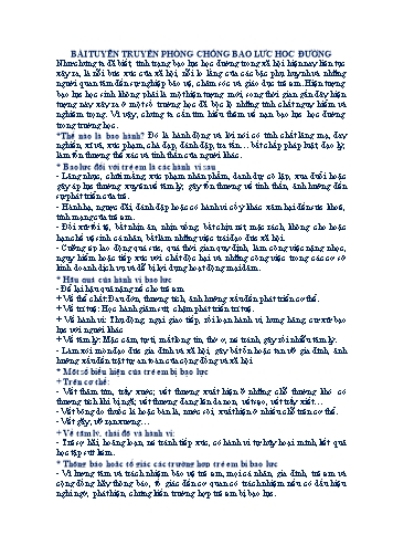 Bài tuyên truyền phòng chống bạo lực học đường