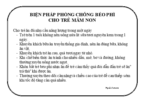 Các biện pháp phòng chống béo phì, suy dinh dưỡng và bệnh sởi cho trẻ mầm non