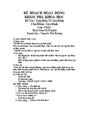 Giáo án mầm non Lớp chồi - Chủ đề: Gia đình - Đề tài: Tìm hiểu về gia đình - Nguyễn Thị Hường
