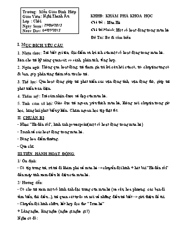 Giáo án mầm non Lớp Chồi - Chủ đề: Một số hoạt động trong mùa hè - Đề tài: Bé đi tắm biển - Nghị Thanh Âu