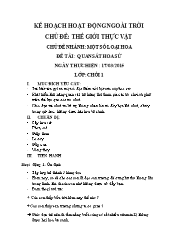 Giáo án mầm non Lớp chồi - Chủ đề: Một số loài hoa - Đề tài: Quan sát hoa sứ