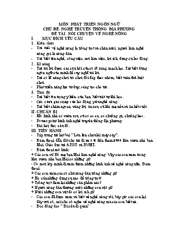 Giáo án mầm non Lớp chồi - Chủ đề: Nghề truyền thống địa phương - Đề tài: Nói chuyện về nghề nông