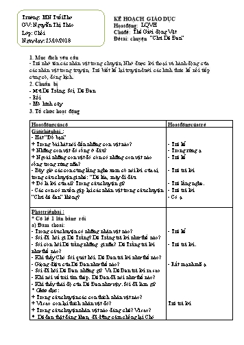 Giáo án mầm non Lớp Chồi - Chủ đề: Thế giới động vật - Đề tài: Truyện “Chú Dê Đen” - Năm học 2018-2019 - Nguyễn Thị Thảo - Trường mầm non Tuổi Thơ