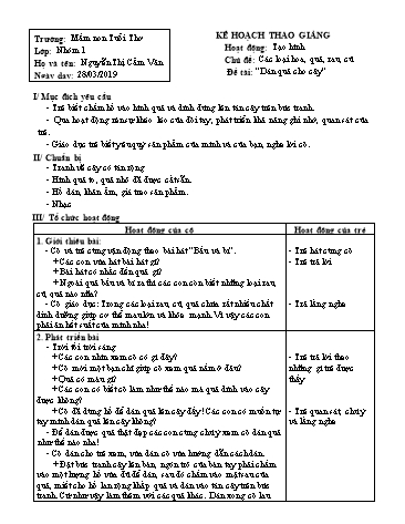 Giáo án mầm non Lớp Chồi - Hoạt động: Tạo hình - Đề tài: “Dán quả cho cây” - Năm học 2018-2019 - Nguyễn Thị Cẩm Vân - Trường mầm non Tuổi Thơ