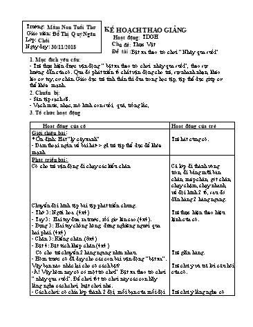 Giáo án mầm non Lớp Chồi - Hoạt động: Vận động - Đề tài: Bật xa theo trò chơi “ Nhảy qua suối” - Năm học 2018-2019 - Đỗ Thị Quý Ngân - Trường mầm non Tuổi Thơ