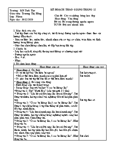 Giáo án mầm non Lớp Chồi - Hoạt động: Vận động - Đề tài: Đi trong đường ngoằn ngoèo - Năm học 2020-2021 - Trương Thị Hằng - Trường mầm non Tuổi Thơ
