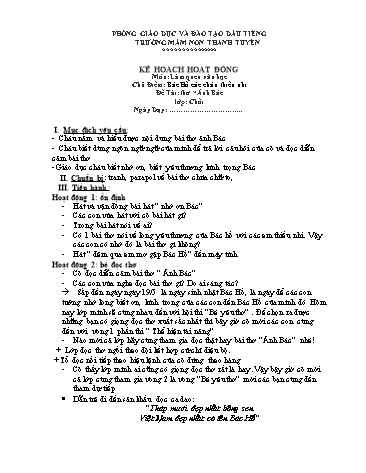 Giáo án mầm non Lớp Chồi - Môn: Làm quen văn học - Đề tài: Thơ “Ảnh Bác