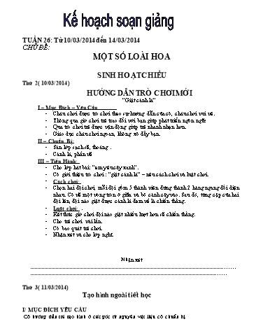 Giáo án mầm non Lớp chồi - Tuần 26 - Chủ đề: Một số loài hoa - Bùi Thị Thanh Xuân