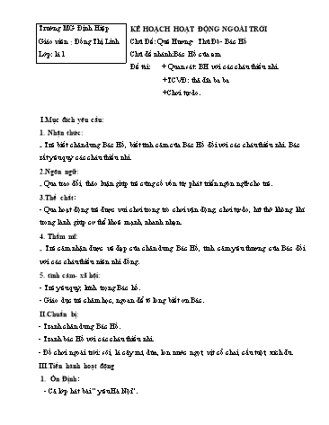 Giáo án mầm non Lớp Lá - Chủ đề: Bác Hồ của em - Đề tài: Quan sát: Bác Hồ với các cháu thiếu nhi - Đồng Thị Linh