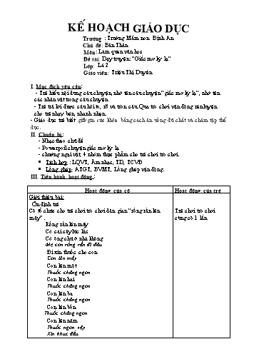 Giáo án mầm non Lớp Lá - Chủ đề: Bản Thân - Dạy truyện: “Giấc mơ kỳ lạ” - Triệu Thị Duyên
