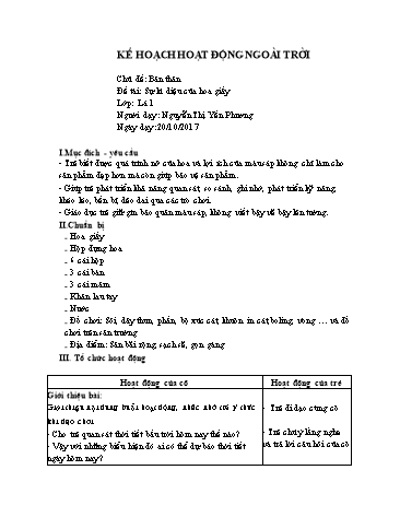 Giáo án mầm non Lớp Lá - Chủ đề: Bản thân - Đề tài: Sự kì diệu của hoa giấy - Năm học 2017-2018 - Nguyễn Thị Yến Phương