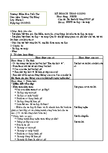 Giáo án mầm non Lớp Lá - Chủ đề: Bé thích đi bằng PTGT gì? - Đề tài: NBPB xe đạp, xe máy - Năm học 2020-2021 - Trương Thị Hằng - Trường mầm non Tuổi Thơ