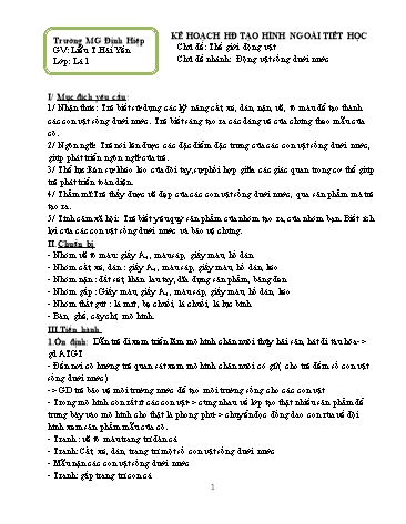 Giáo án mầm non Lớp Lá - Chủ đề: Động vật sống dưới nước - Liễu Thị Hải Yến