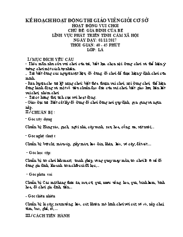 Giáo án mầm non Lớp Lá - Chủ đề: Gia đình của bé. Lĩnh vực phát triển tình cảm xã hội - Trần Phụng Kiều